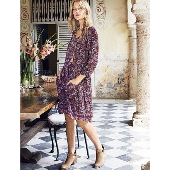 Garnet Hill Purple Floral Paisley Bohemian Pocket Detail Ladies Career Dress 14 - Picture 1 of 10